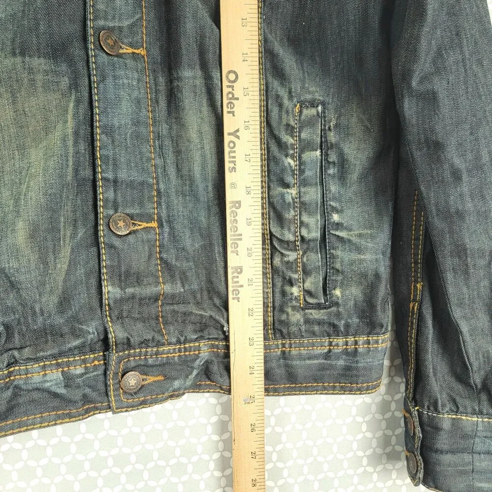 Vintage Y2K Monarchy Los Angeles Denim Jacket Mens Size S/M Grunge Button L/S